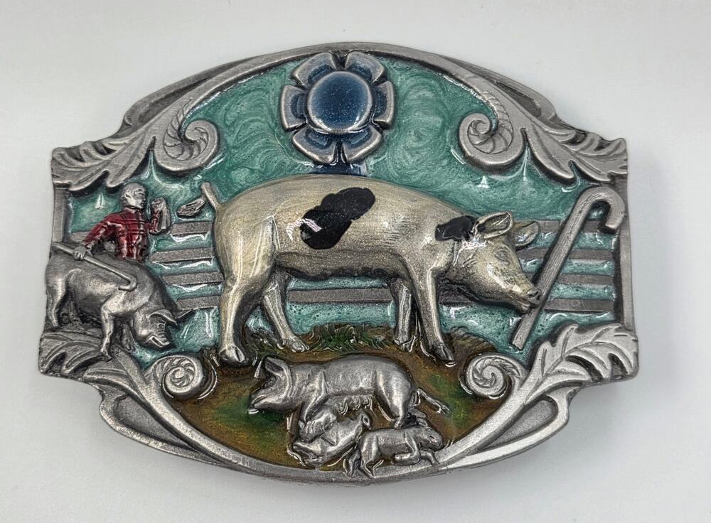 1989 Pig Swine Belt Metal Pewter FFA 4-H Western Americana Arroyo Grande